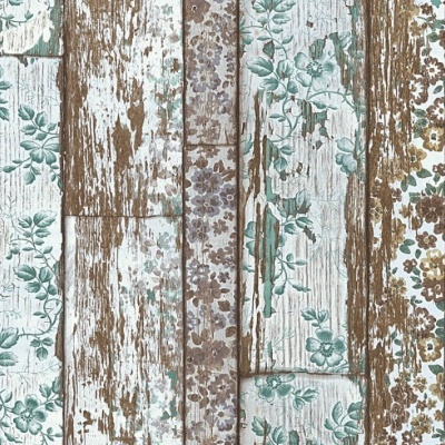 Papel de Parede Madeira, Casa de Campo, Azul, Castanho, Creme, Verde 36119-3