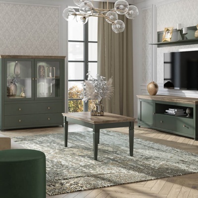Mesa de Centro Clássica em Verde e Carvalho Evora