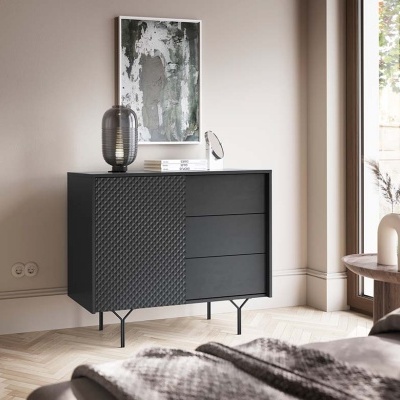 Aparador Minimalista Cinzento e Preto Raven