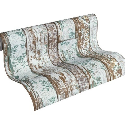 Papel de Parede Madeira, Casa de Campo, Azul, Castanho, Creme, Verde 36119-3