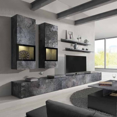 Sala Moderna Completa em Xisto Ardósia e Preto Baros