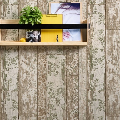 Papel de Parede Madeira, Casa de Campo, Bege, Castanho, Creme, Verde 36119-2