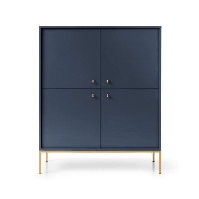Aparador Alto Azul Navi com Pernas em Dourado Mono