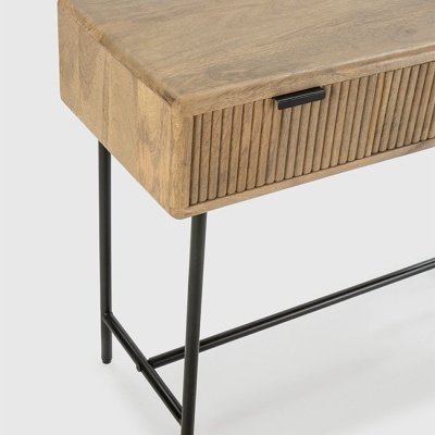 Consola de Metal Preto e Madeira 3 Gavetas
