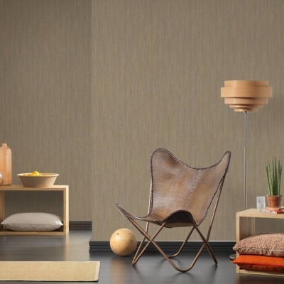 Papel de Parede Tropical, Folhas, Uni, Castanho, Dourado, Metálico 32882-5