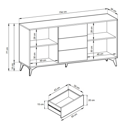 Aparador com Gavetas em Carvalho Natural e Preto Diamond
