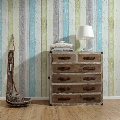 Papel de Parede Madeira, Casa de Campo, Azul, Verde, Branco 8550-77 Papel de Parede Madeira, Casa de Campo, Azul, Verde, Branco 8550-77