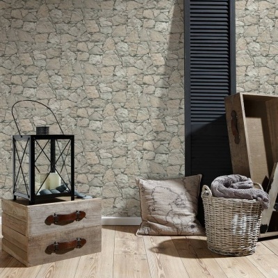 Papel de Parede Pedra, Casa de Campo, Bege, Preto, Cinza 95863-2