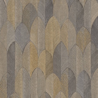 Papel de Parede Tropical, Folhas, Gráficos, Preto, Dourado, Metálico 37373-5