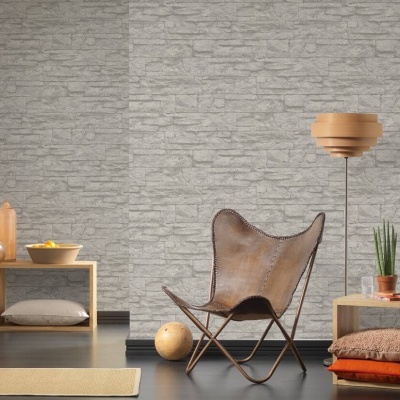 Papel de Parede Pedra, Casa de Campo, Cinzento, Branco 7071-16