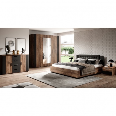 Quarto Completo Cama 160x200 Carvalho e Preto