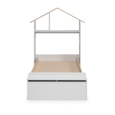 Cama Infantil com Telhado e Baú 90x190 cm Casinha Branca