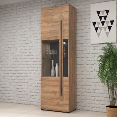 Armário Vitrine Alto Moderno Nórdico em Carvalho Tulsa