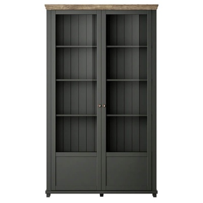 Vitrine Larga Clássica em Verde e Carvalho Evora