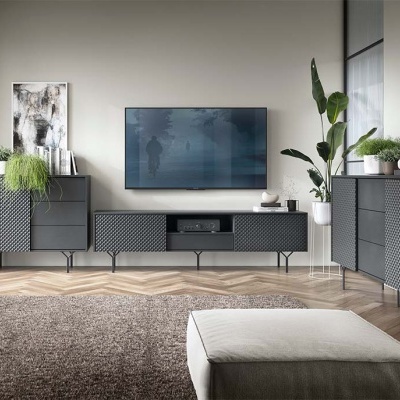 Aparador Minimalista Cinzento e Preto Raven