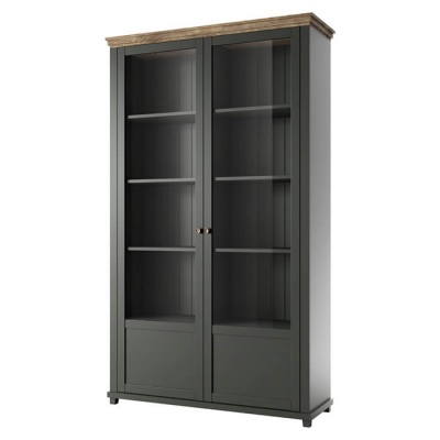 Vitrine Larga Clássica em Verde e Carvalho Evora