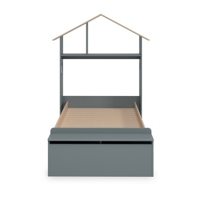 Cama Infantil com Telhado e Baú 90x190 cm Casinha Verde