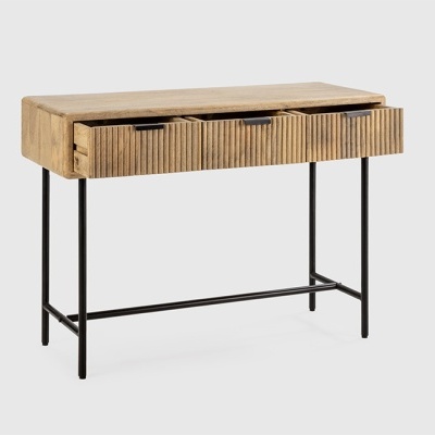 Consola de Metal Preto e Madeira 3 Gavetas