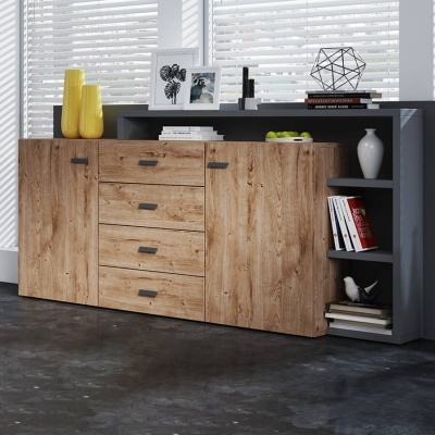 Aparador com Estante Bota | Cinzento e Carvalho