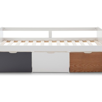 Cama Infantil Branca com Gavetas Coloridas Redona