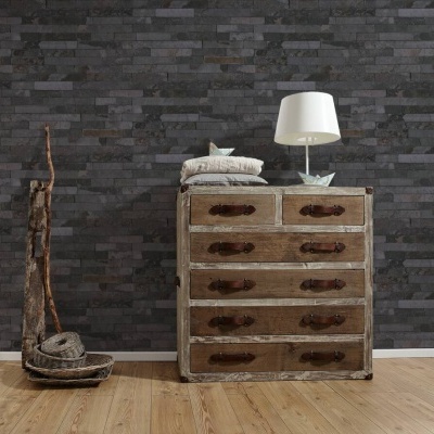 Papel de Parede Pedra, Casa de Campo, Preto, Cinzento 35582-5