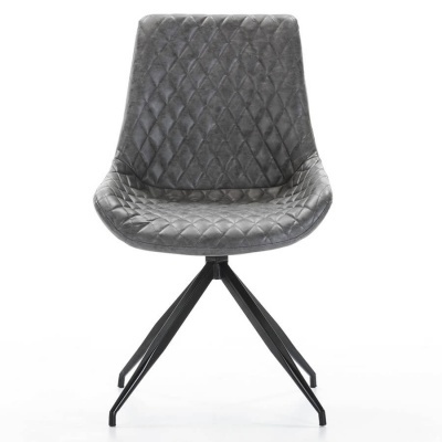 Conjunto de 4 Cadeiras Giratórias Vintage Couro Cinzento