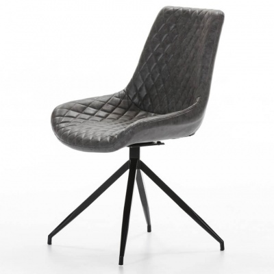 Conjunto de 4 Cadeiras Giratórias Vintage Couro Cinzento