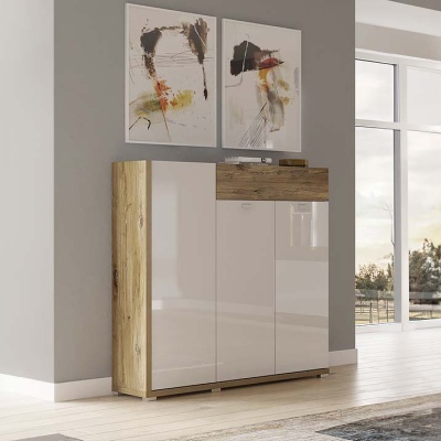 Aparador Alto Moderno em Branco e Carvalho | Lars