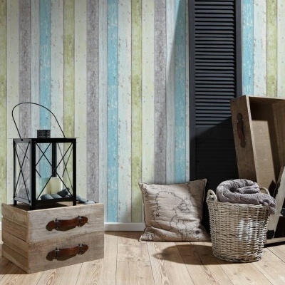 Papel de Parede Madeira, Casa de Campo, Azul, Verde, Branco 8550-77 Papel de Parede Madeira, Casa de Campo, Azul, Verde, Branco 8550-77