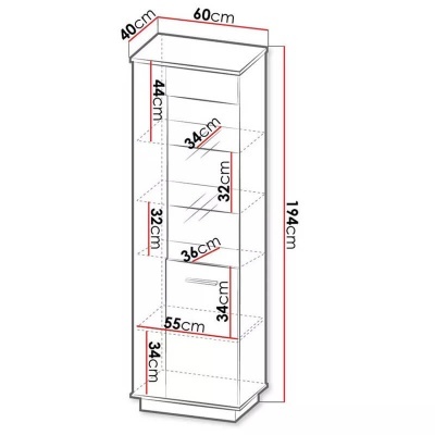 Desenho técnico de móvel branco com medidas em centímetros