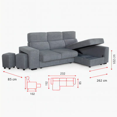 Sofá Chaise Longue Grey | Braços e Chaise Reversíveis