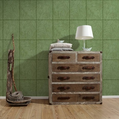 Papel de Parede Tropical, Folhas, Selva, Floral, Azulejo, Verde 37372-1