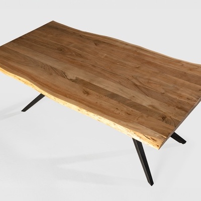 Mesa de Jantar Rústica Madeira de Acácia e Pernas de Metal