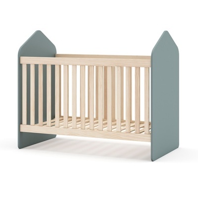 Berço Bebé Casinha Verde com Grade de Pinho