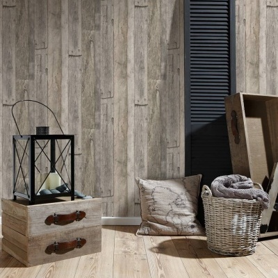 Papel de Parede Madeira, Casa de Campo, Bege, Preto, Creme 95931-2