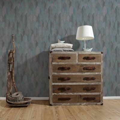 Papel de Parede Tropical, Folhas, Gráficos, Preto, Azul, Cinza, Prata 37373-3