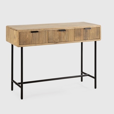 Consola de Metal Preto e Madeira 3 Gavetas