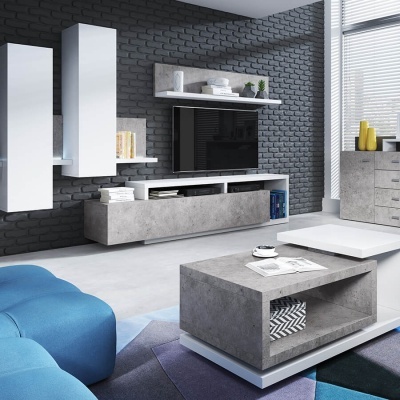 Sala Completa Moderna em Branco e Cinza Betão Bota Sala Completa Moderna em Branco e Cinza Betão Bota