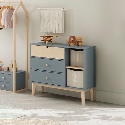 Cómoda Para Criança com 3 Gavetas em Verde e Pinho