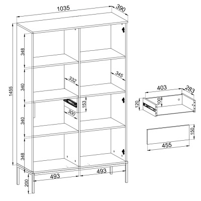 Aparador Alto em Carvalho com Ripas e Porta de Vidro Sento