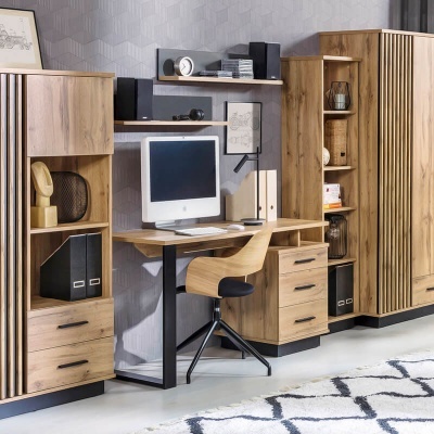 Secretaria Computador Carvalho e Preto Lamelo