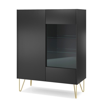 Armário com Vitrine em Cinzento Escuro e Dourado Harmony