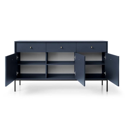 Aparador Largo Azul Navi com Pernas em Preto Mono