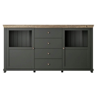 Aparador Vitrine Clássico em Verde e Carvalho Evora