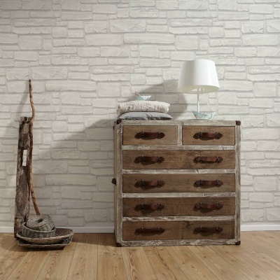 Papel de Parede Pedra, Casa de Campo, Cinzento, Branco 6623-16