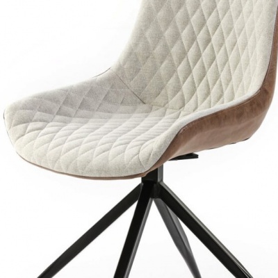 Conjunto de 4 Cadeiras Giratórias Vintage Couro Castanho e Branco