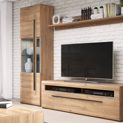 Armário Vitrine Alto Moderno Nórdico em Carvalho Tulsa