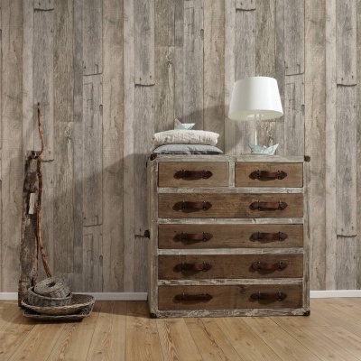 Papel de Parede Madeira, Casa de Campo, Bege, Preto, Creme 95931-2