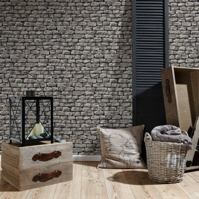 Papel de Parede Pedra, Casa de Campo, 3D, Preto, Castanho, Cinzento 95871-1 Papel de Parede Pedra, Casa de Campo, 3D, Preto, Castanho, Cinzento 95871-1