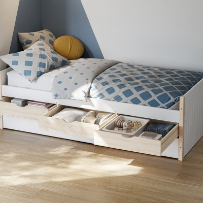 Cama Infantil Dupla Branca com Gavetas Valka